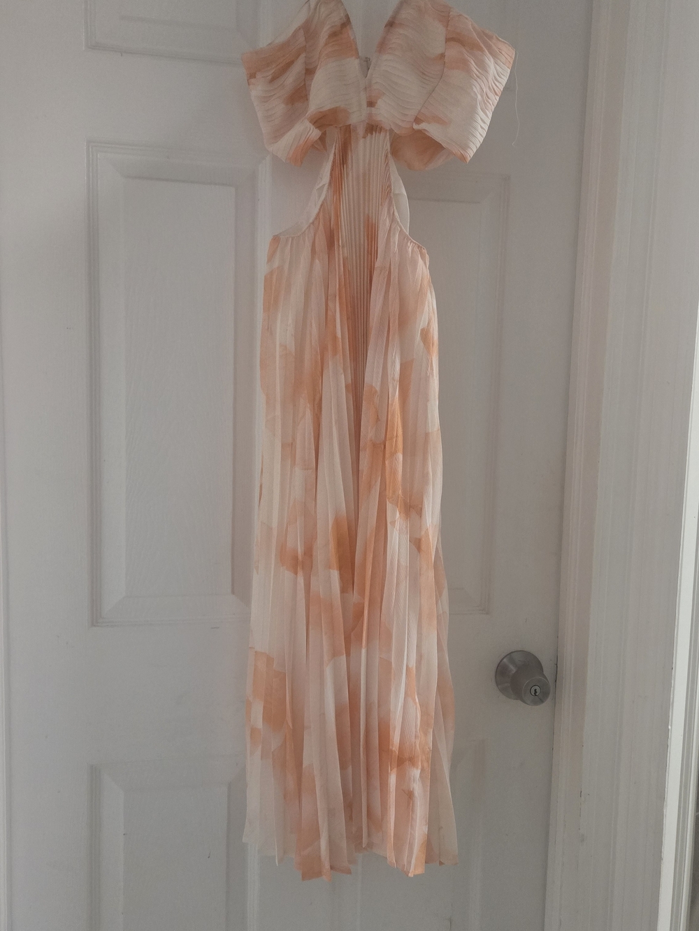 Express Peach and White Pleated Midi Dress